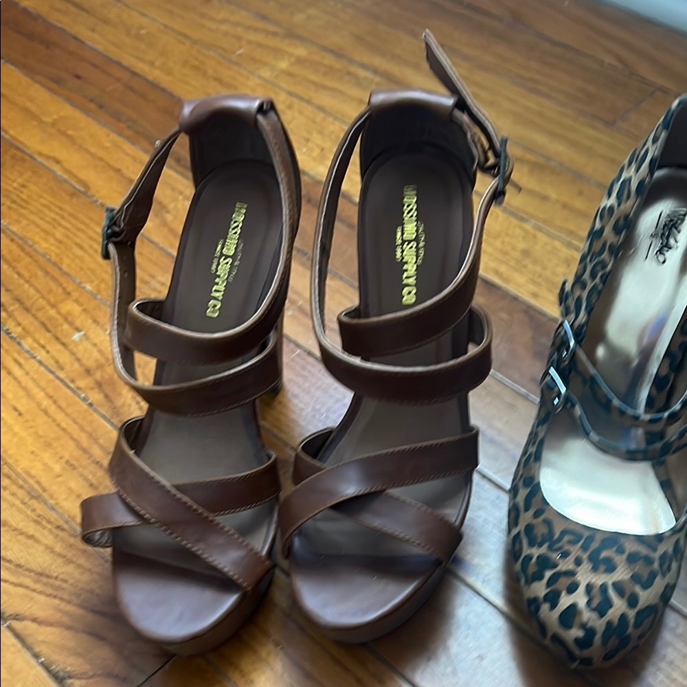 Both pairs for sale. Mossimo Brown Strappy Sandals and Wild Diva Leopard Heels - Picture 5 of 6